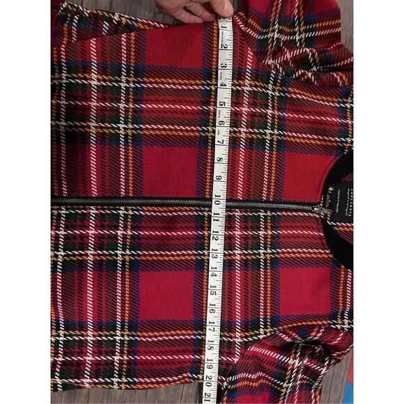 Sanctuary Red Plaid Full Zip City Topper Coatigan Jacket Size M School Academia - Picture 9 of 10